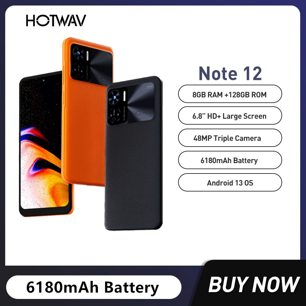 HOTWAV 노트 12 초박형 스마트폰, 6.8 인치 HD, 안드로이드 13 휴대폰, 옥타코어 8GB + 128GB, 48MP 카메라, 6180mAh 배터리 NFC